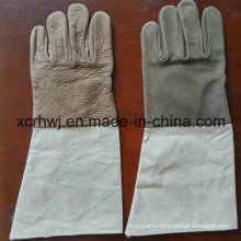 14" Unlined Welding Glove, Leather Gloves with Canvas Cuff, A Grade Unlined Grain Cow Leather Welding Gloves, Good Quality Cow Grain Leather Welder Glove